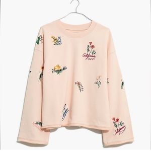 NWOT Madewell Botanical Sweatshirt Embroidered Floral Bell Sleeves